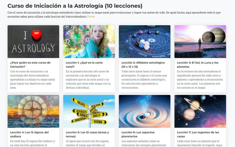 Panel del curso de Astrología del plan Premium